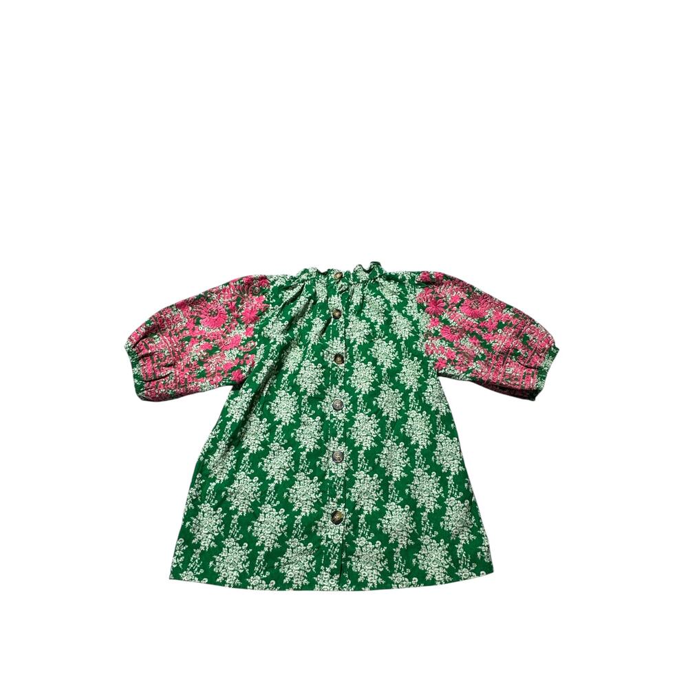 NWT THML Blouse Womens S Green Pink Embroidered Floral Puff Sleeve Button Back - Picture 3 of 16